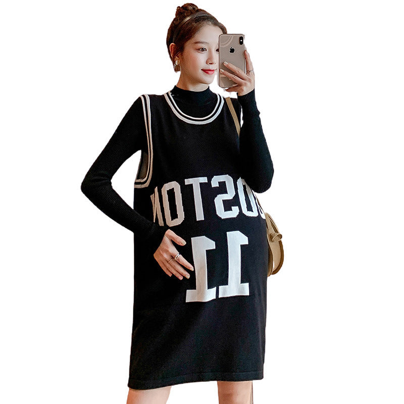 S4R-Autumn and Winter Maternity Dresses Out Fashion Two-Piece Maternity Dresses