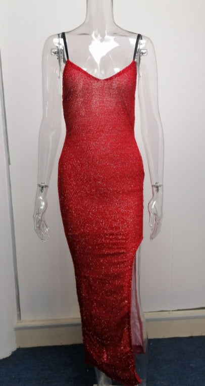 S4R-Women's High-end High-waisted Evening Dresses With Suspenders And V-necks