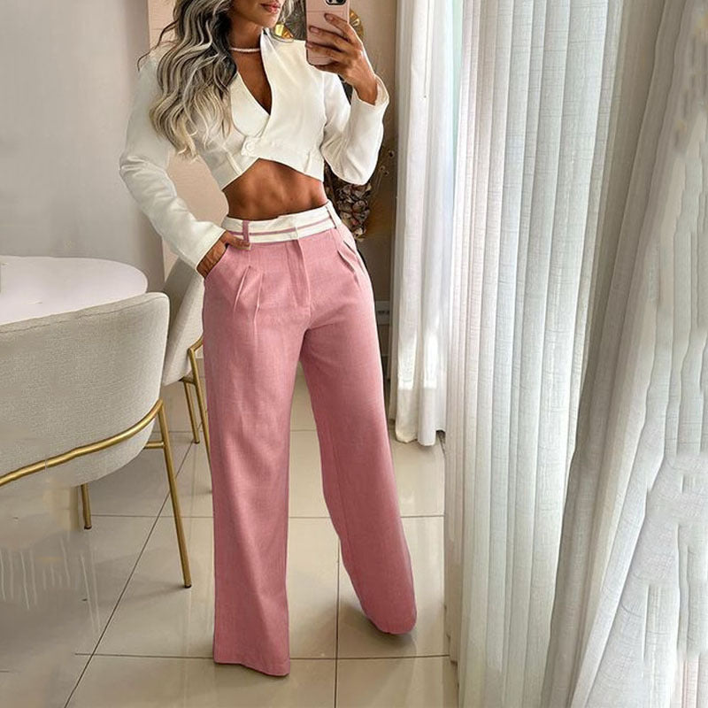 S4R-V Neck Midriff Outfit Long Sleeve High Waist Suit