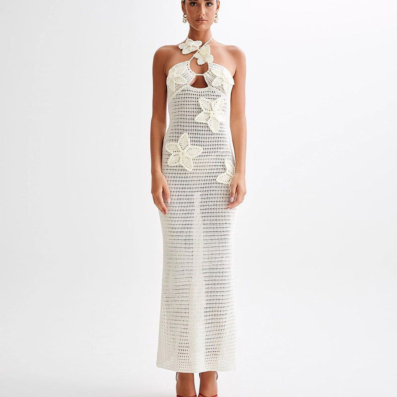 S4R-Slim Halterneck Dress With Stars Summer Sexy Seaside Beach Long Dresses Women's Clothing