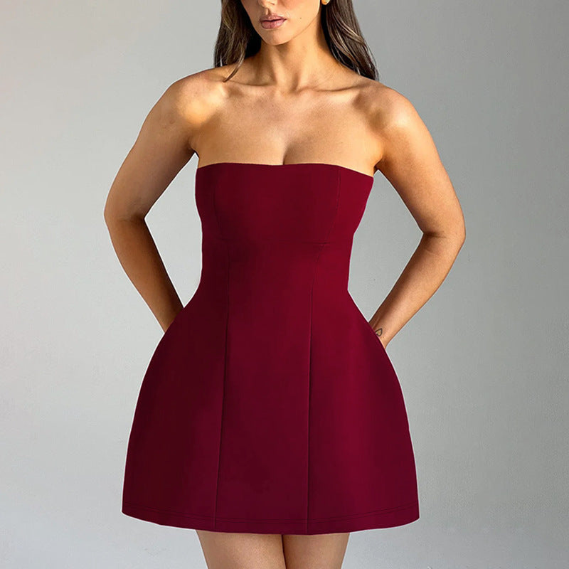 S4R-Fashion Tube Dress Summer Solid Color Casual Backless Slim Short Dresses Party Womens Clothing