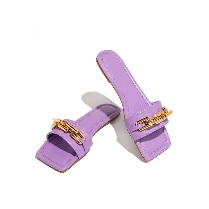 S4R-Womens flat shoes chain sandals and slippers