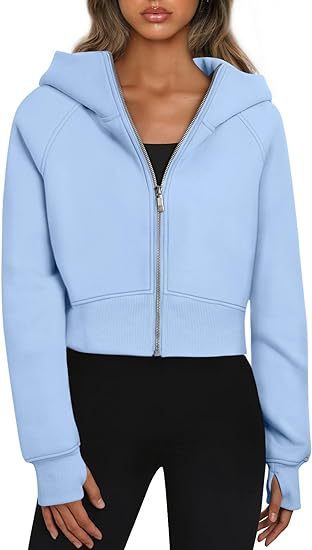 S4R-Casual Zippered Hooded Sweatshirt Fleece Sport Cardigan Fashion Hoodies Short Tops Womens Clothing