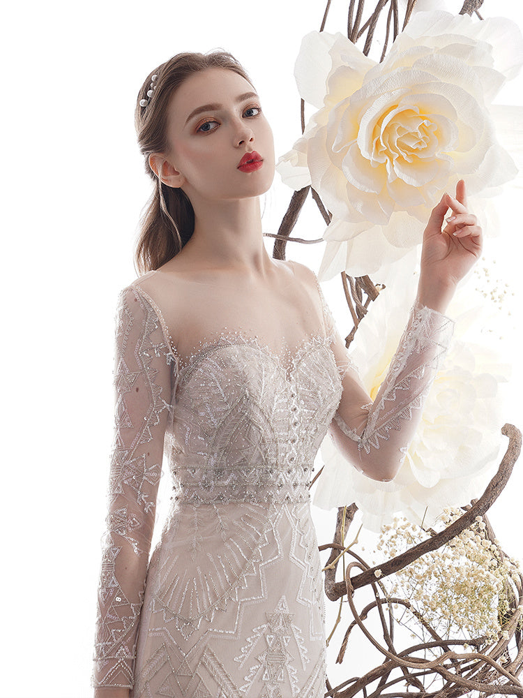 S4R-Women's Fashion Fishtail Long Sleeve Wedding Dresses