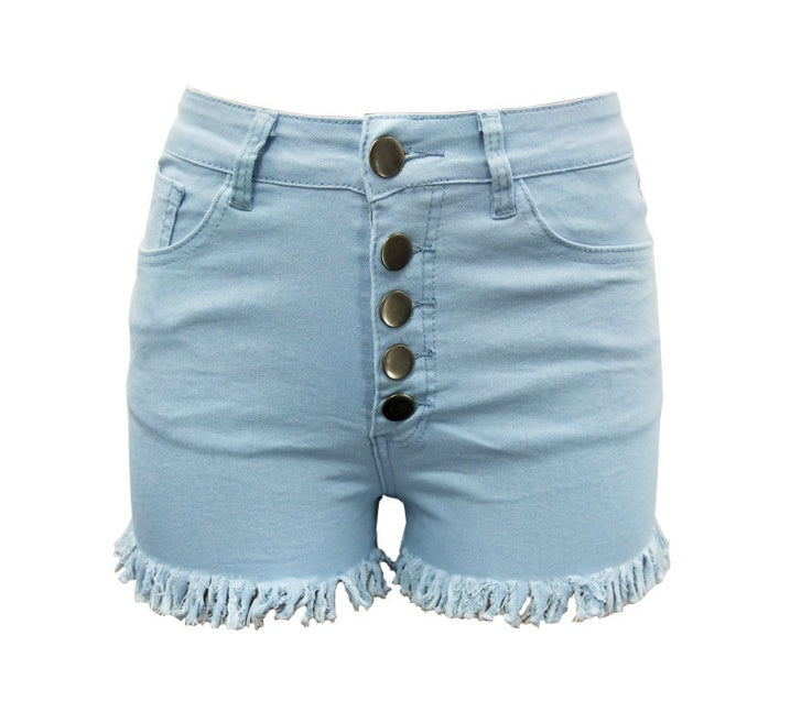 S4R-Women's Denim Shorts Buttons Decorative Sexy Denim Shorts