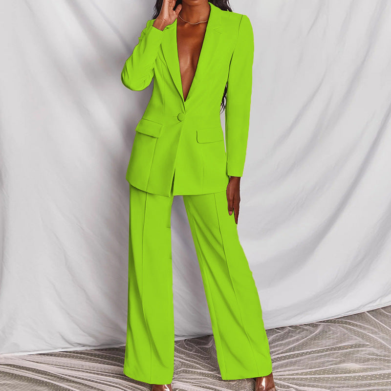 S4R-2 Piece Set Spring Elegant Solid Long Sleeve Blazer Suit And Pants For Women Autumn Classic OL Street Outfit