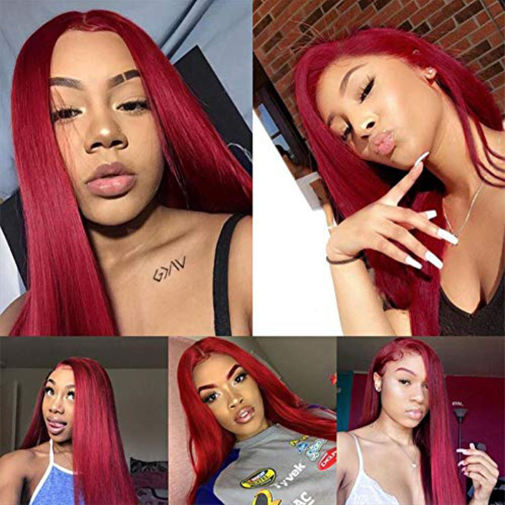 S4R-Burgundy Lace Front Human Hair Wigs Red Human Hair Wig