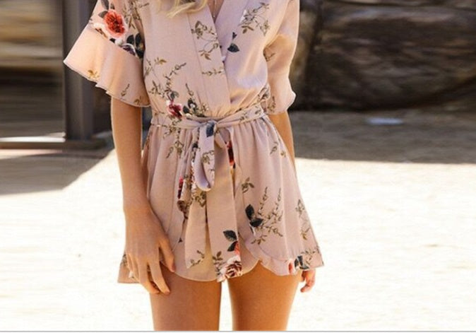 S4R-Women Floral Print Jumpsuits Beach