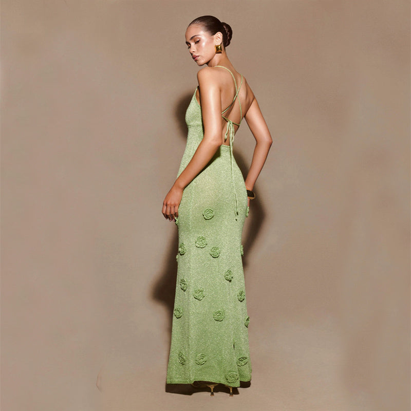 S4R-Knitted Flowers Suspenders Dress Crochet Glitter Dresses