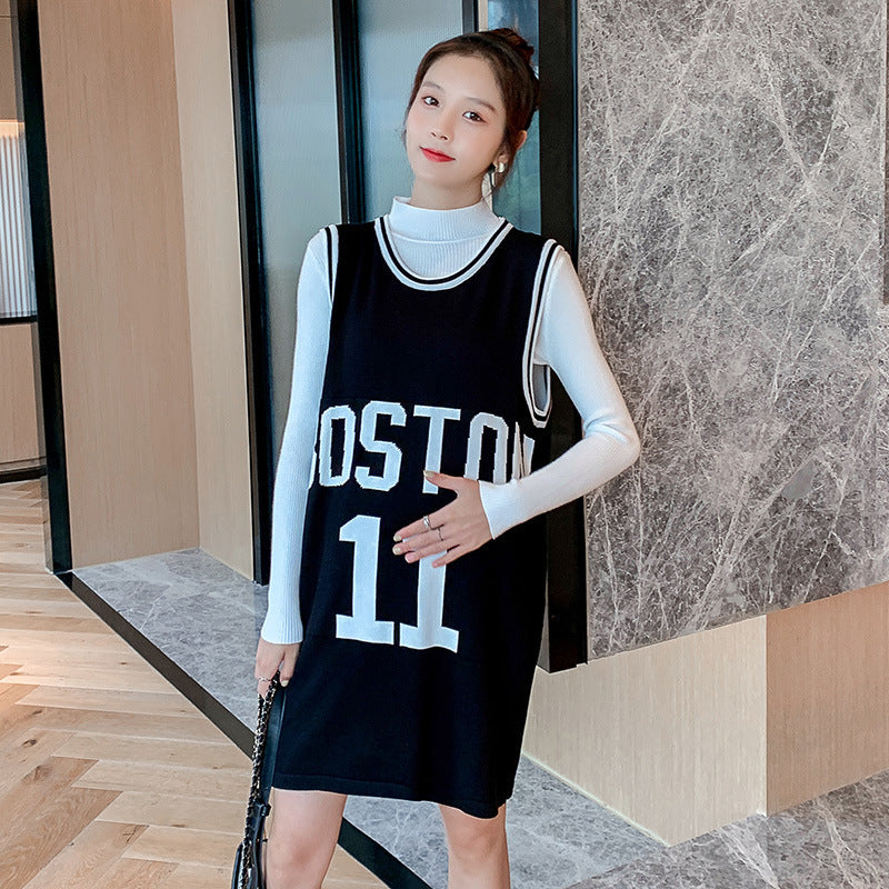 S4R-Autumn and Winter Maternity Dresses Out Fashion Two-Piece Maternity Dresses