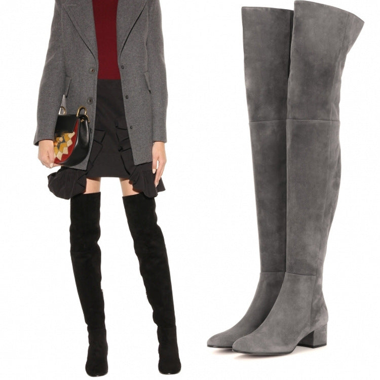 S4R-Thigh High Flat Boots Over the Knee Boots Gray Women's Boots High Boots