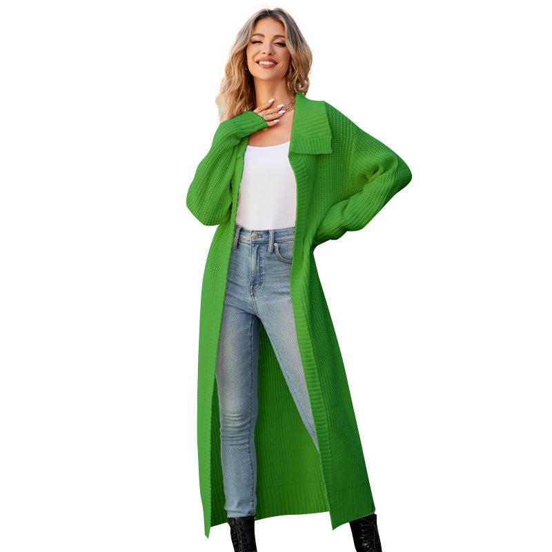 S4R-Women's Loose Casual Polo Collar Long Sweaters Cardigan Jacket