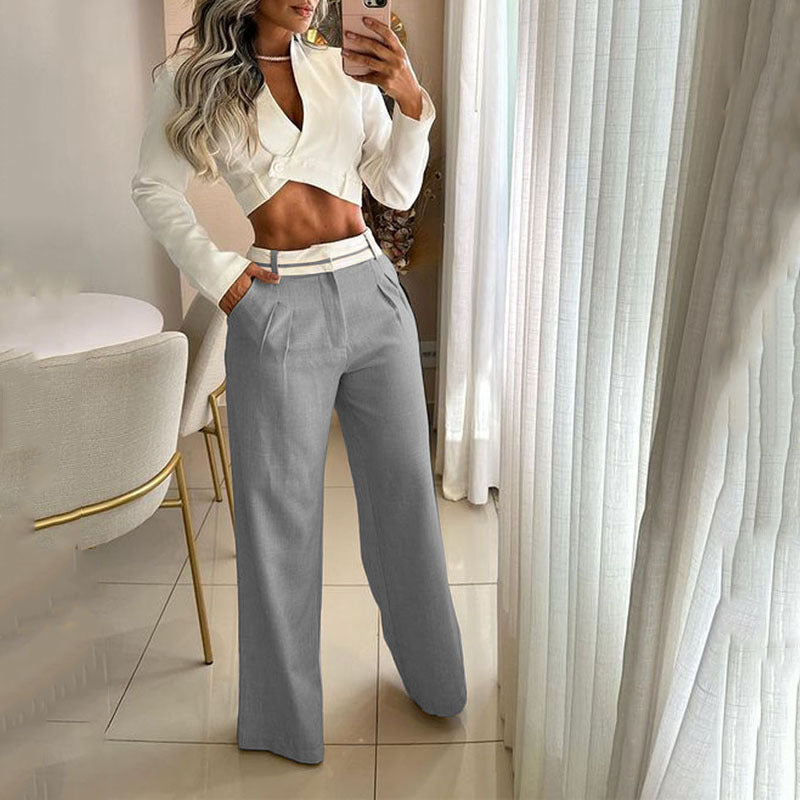 S4R-V Neck Midriff Outfit Long Sleeve High Waist Suit