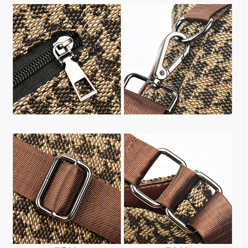 S4R-Houndstooth Backpack Women Fashion Rivet Design Leopard Shoulder Bags