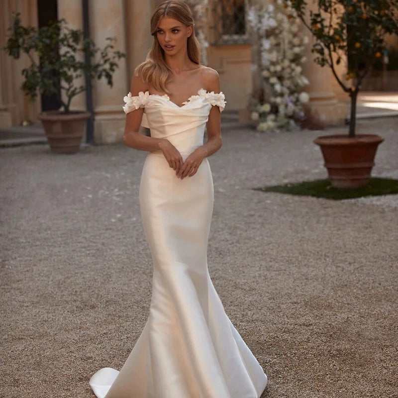 S4R-Wedding Dresses Mermaid Bride Dress With Detachable Train