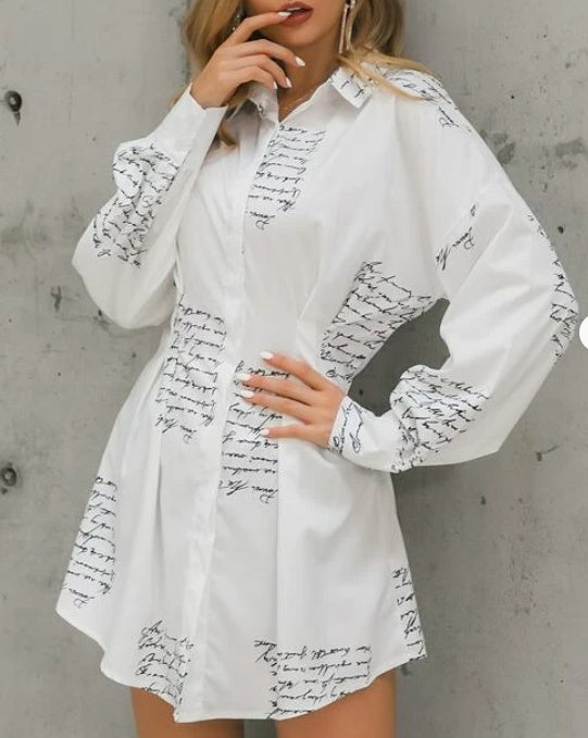 S4R-Print shirt dresses with a tight waist