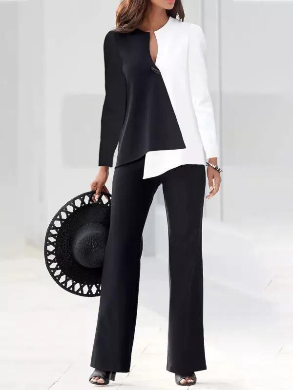 S4R-Women's Fashion Temperament Color Matching Loose Trousers Two-piece Suit