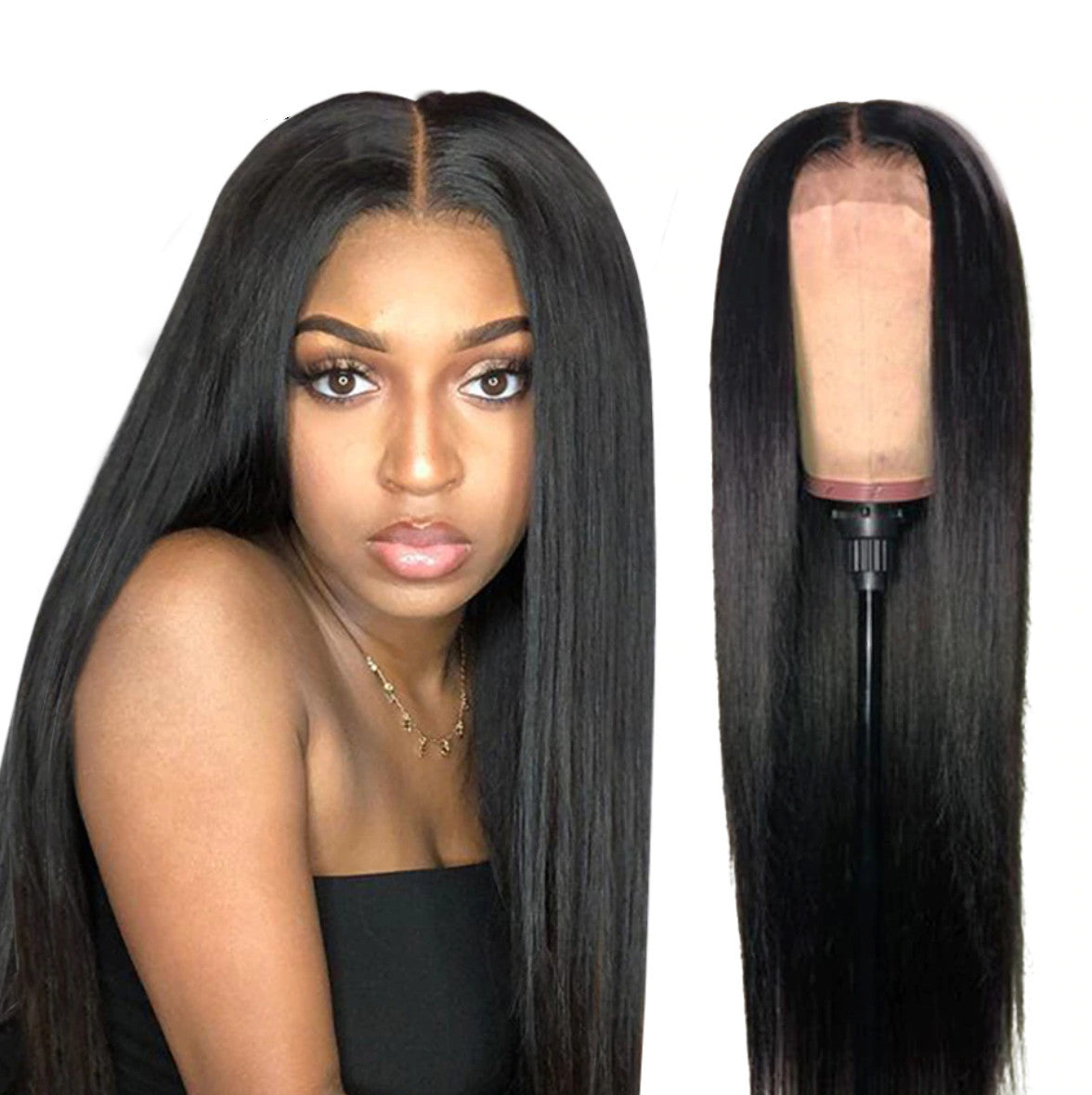 S4R-Front Lace Wig European And American Style Wig Women's Long Straight Hair Black Mid-length Synthetic Wigs 134 Lace Wig Head Cover