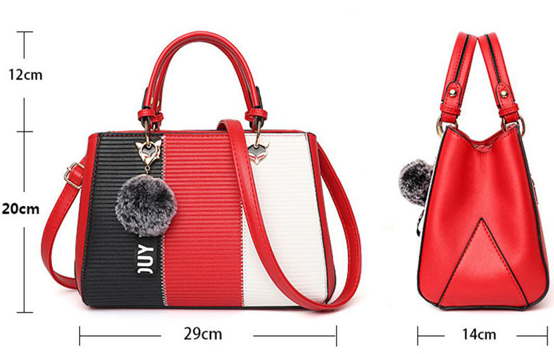 S4R-Women Hairball Ornaments Totes Patchwork Handbag Party Purse Ladies Messenger Crossbody Shoulder Bags Women Handbags
