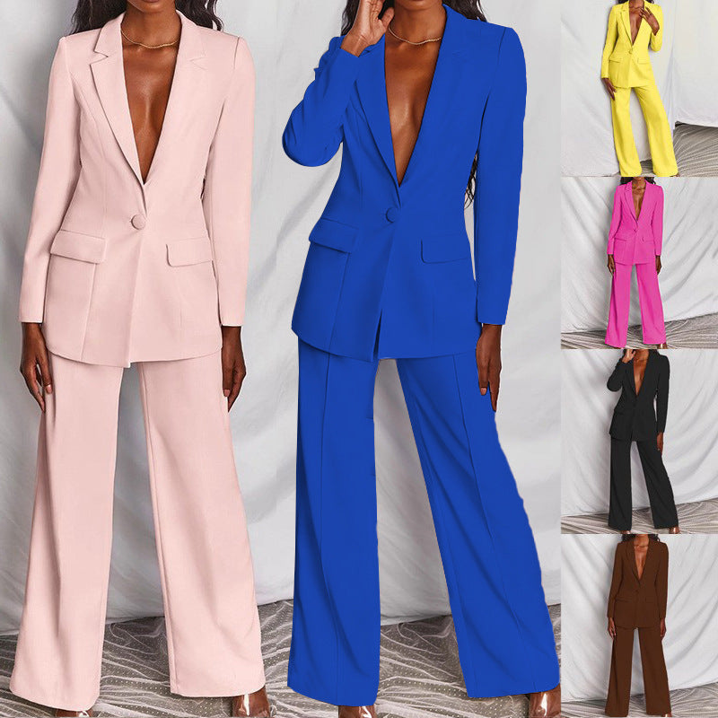 S4R-2 Piece Set Spring Elegant Solid Long Sleeve Blazer Suit And Pants For Women Autumn Classic OL Street Outfit