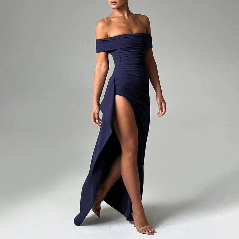 S4R-Women's Fashion Temperament Solid Color Slim Sleeveless Split Dresses