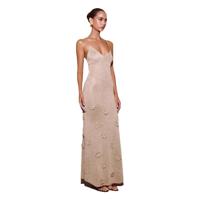 S4R-Knitted Flowers Suspenders Dress Crochet Glitter Dresses