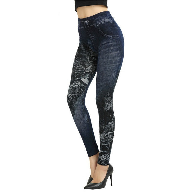 S4R-Women Leggings Plus size Faux Denim Jeans Leggings