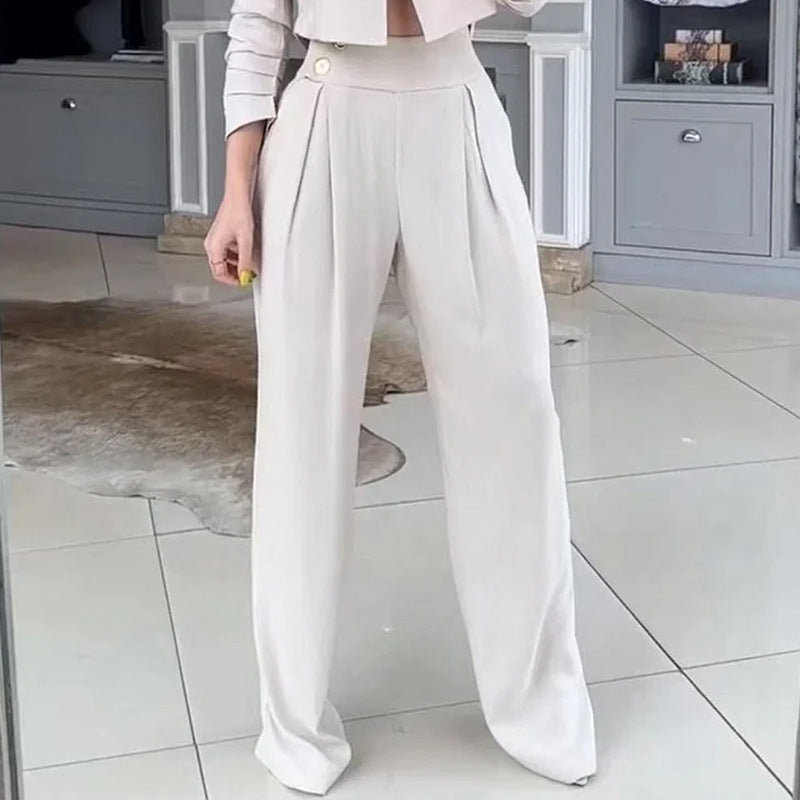 S4R-Women's Suit Autumn New Solid Color Loose Trousers Two-piece Set