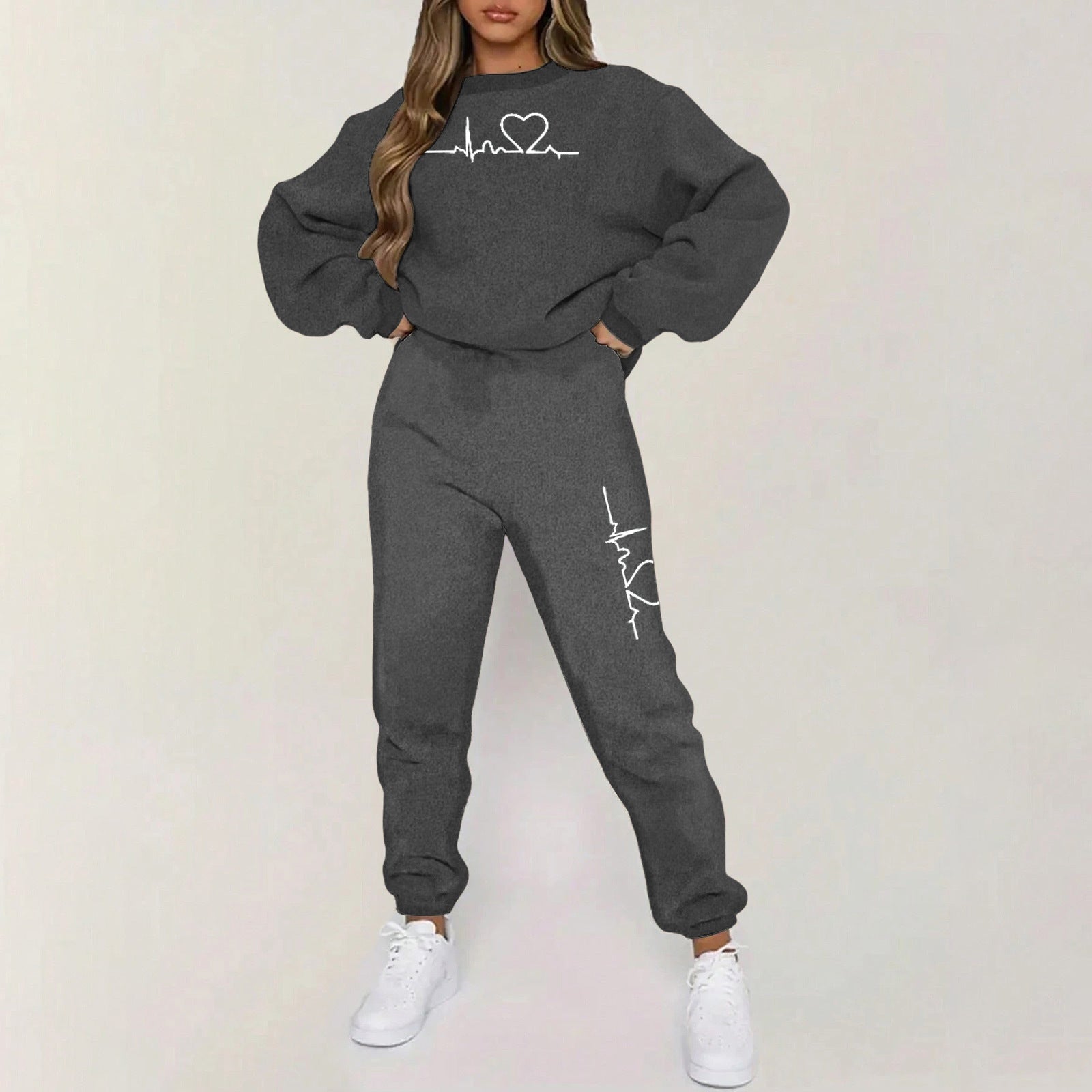 S4R-Couple Print Sports Hooded Fleece-lined Sweaters Women's Clothing