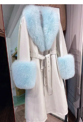S4R-Slim-fit Leather Sheepskin Fox Fur Coat