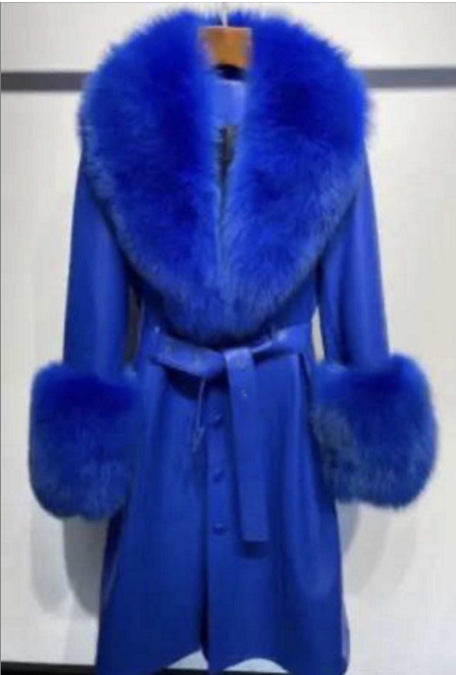 S4R-Slim-fit Leather Sheepskin Fox Fur Coat