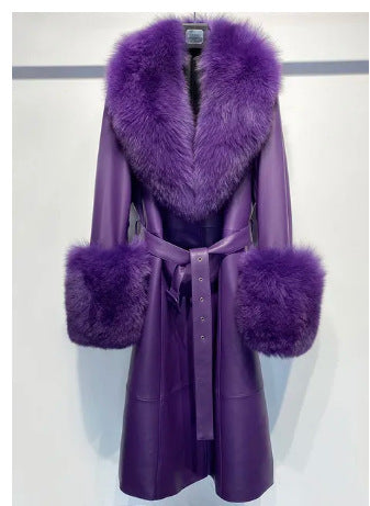 S4R-Slim-fit Leather Sheepskin Fox Fur Coat