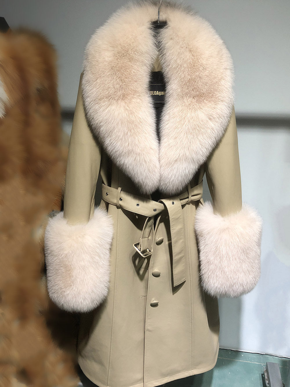 S4R-Slim-fit Leather Sheepskin Fox Fur Coat