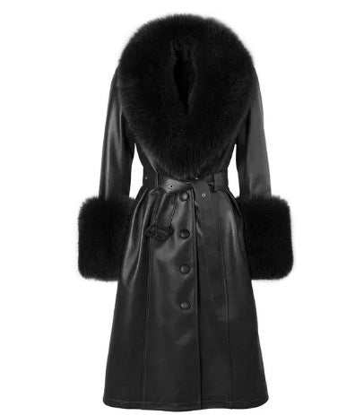 S4R-Slim-fit Leather Sheepskin Fox Fur Coat