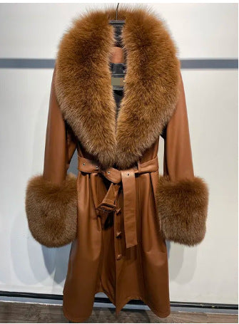 S4R-Slim-fit Leather Sheepskin Fox Fur Coat