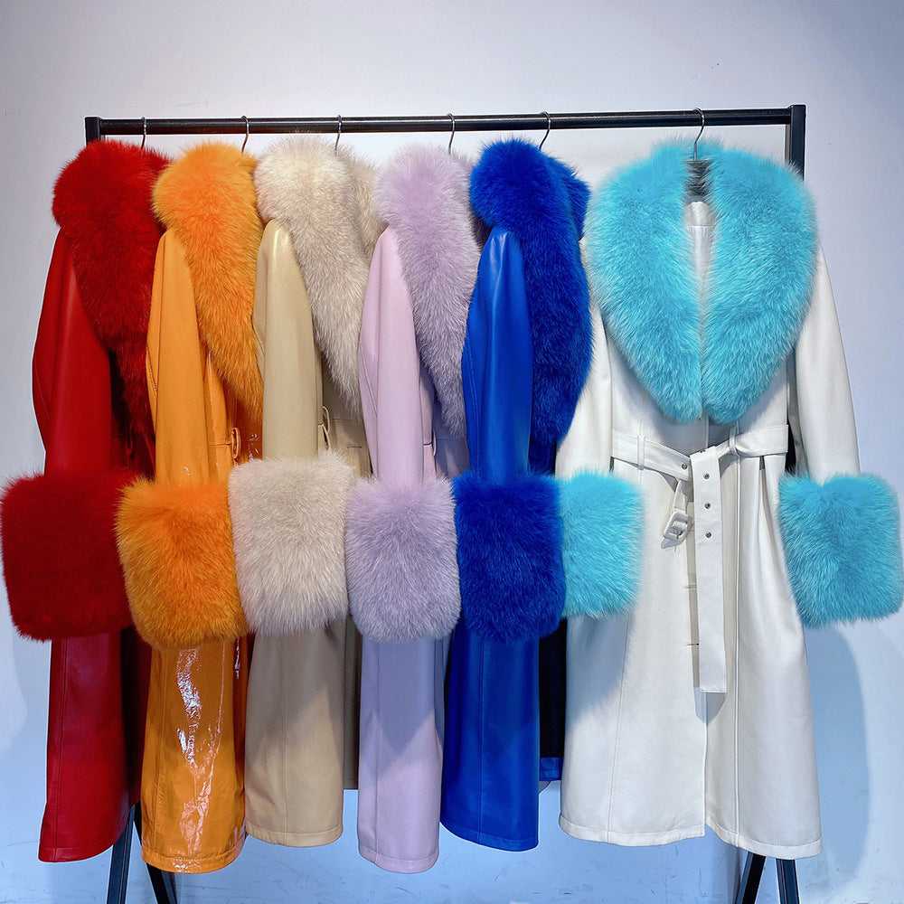 S4R-Slim-fit Leather Sheepskin Fox Fur Coat