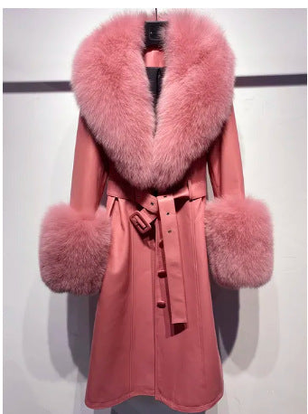S4R-Slim-fit Leather Sheepskin Fox Fur Coat