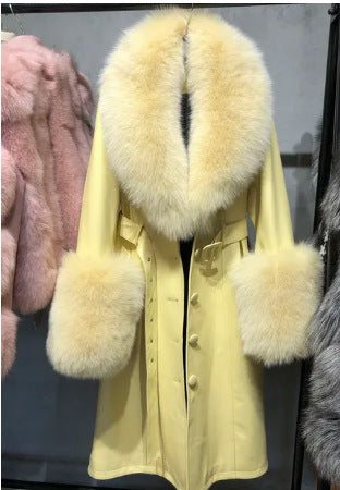 S4R-Slim-fit Leather Sheepskin Fox Fur Coat