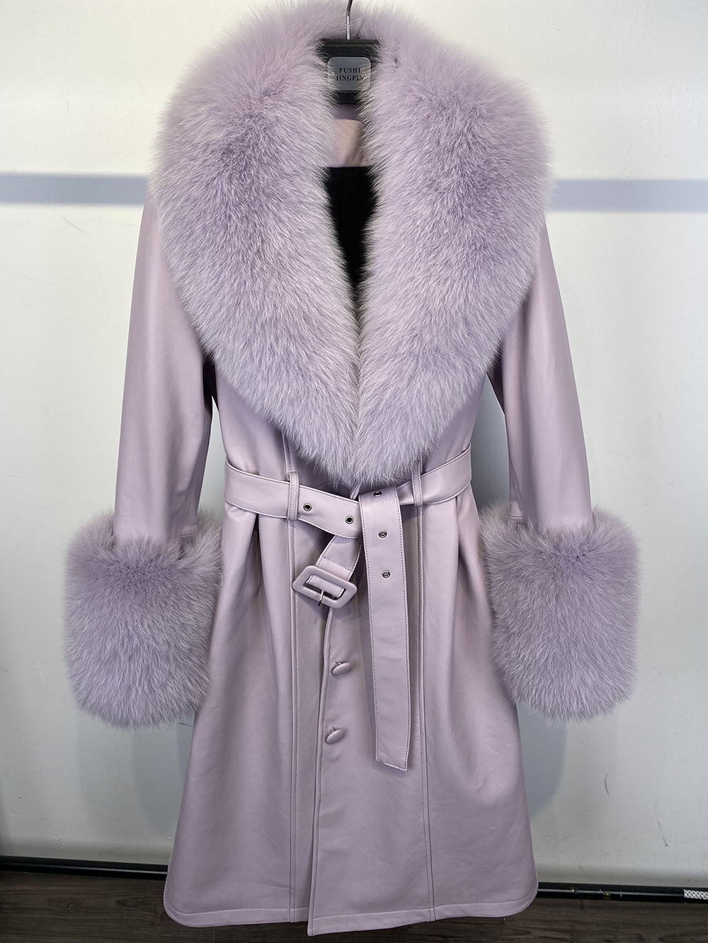 S4R-Slim-fit Leather Sheepskin Fox Fur Coat