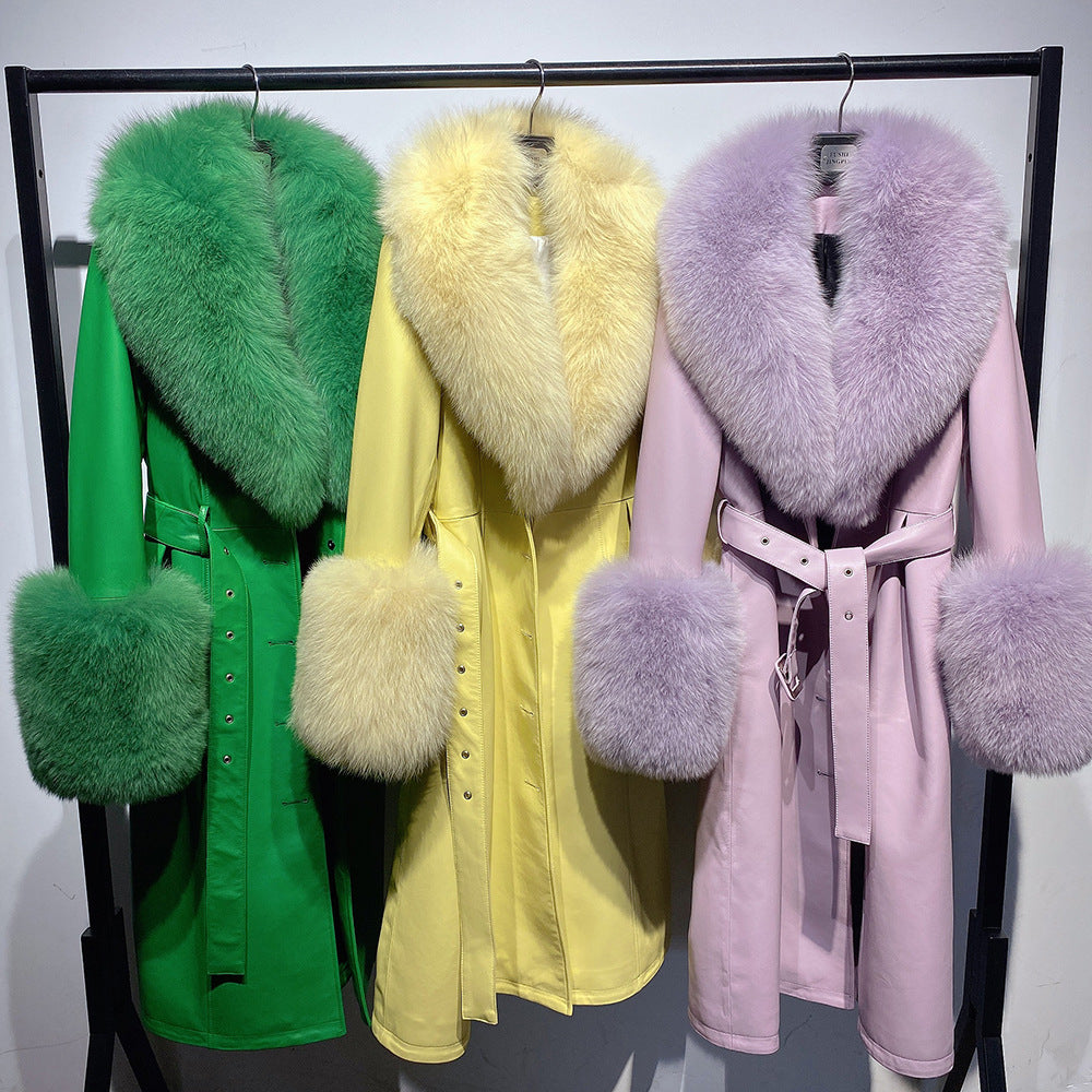 S4R-Slim-fit Leather Sheepskin Fox Fur Coat