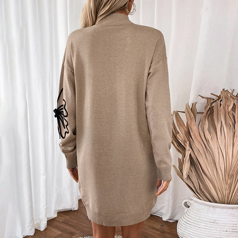 S4R-Half Turtleneck Flower Knitted Dress Sweater