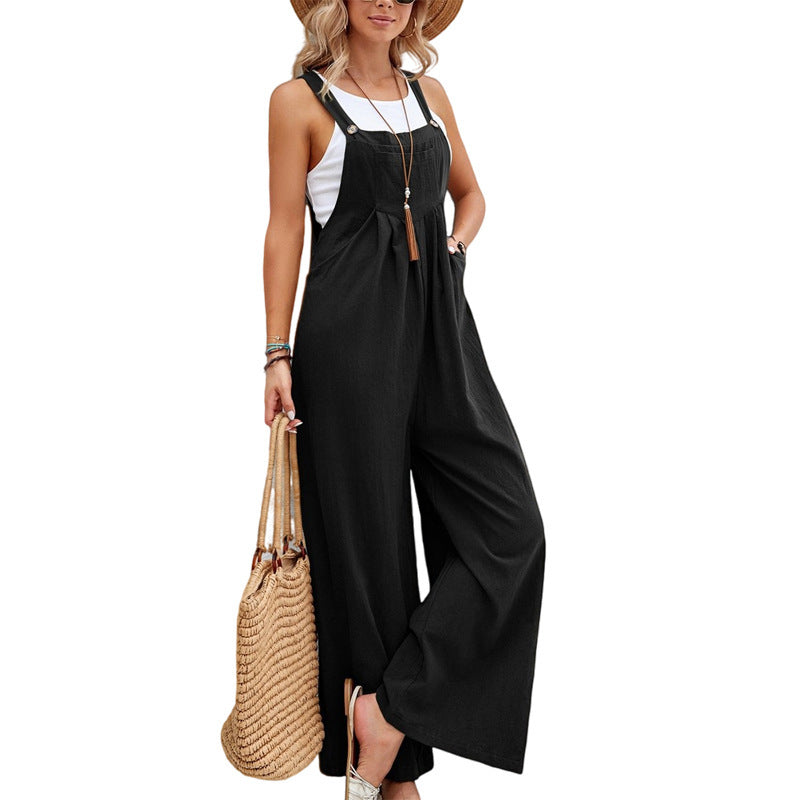 S4R-Women Long Bib Pants Overalls Casual Loose Rompers Jumpsuits With Pockets