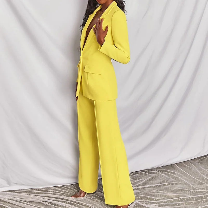 S4R-2 Piece Set Spring Elegant Solid Long Sleeve Blazer Suit And Pants For Women Autumn Classic OL Street Outfit