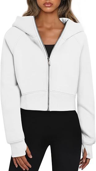 S4R-Casual Zippered Hooded Sweatshirt Fleece Sport Cardigan Fashion Hoodies Short Tops Womens Clothing