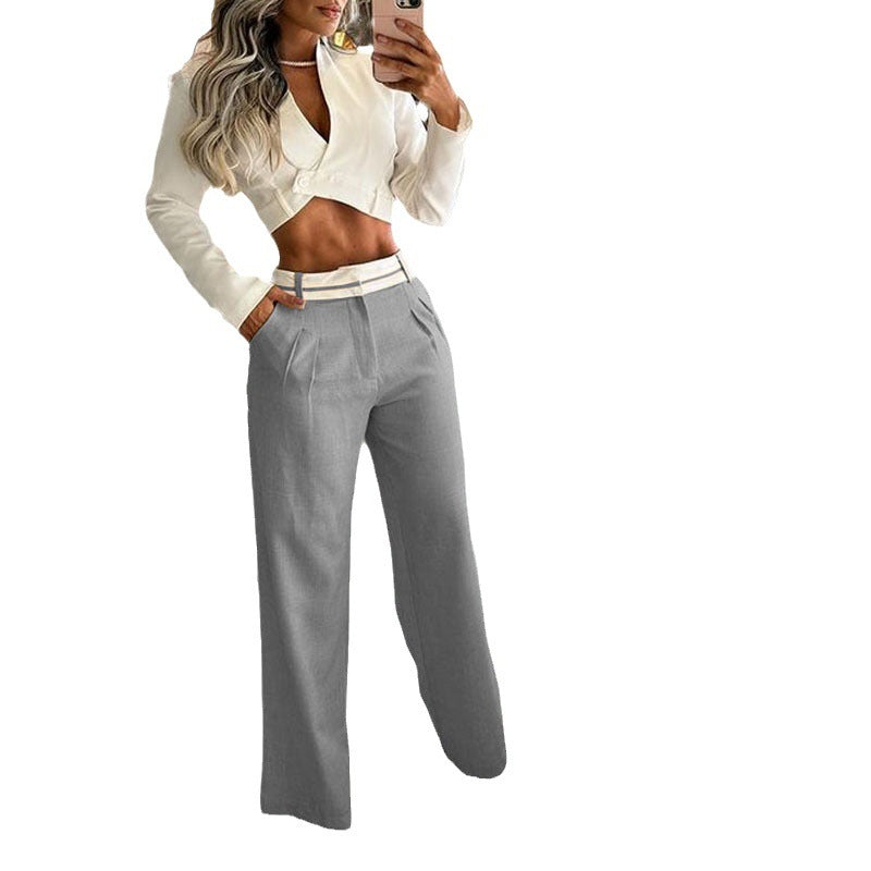S4R-V Neck Midriff Outfit Long Sleeve High Waist Suit
