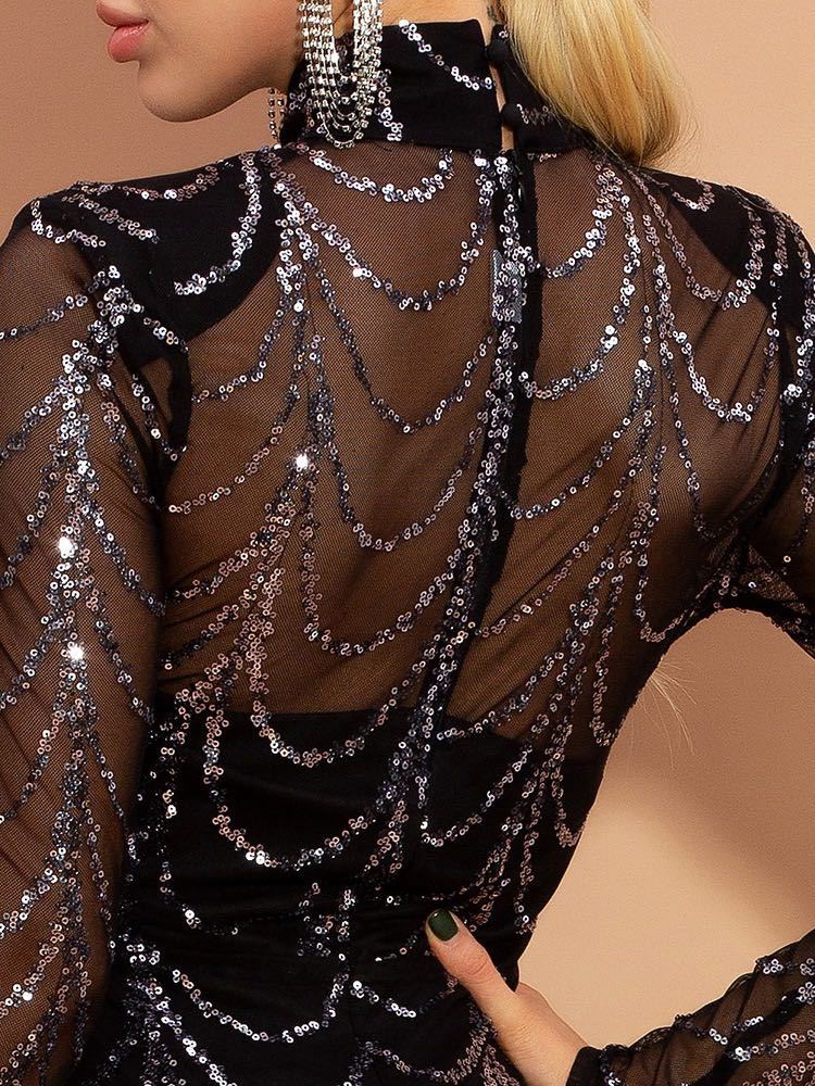 Sequins Women Maxi Dress Long Sleeve Female Party Dresses