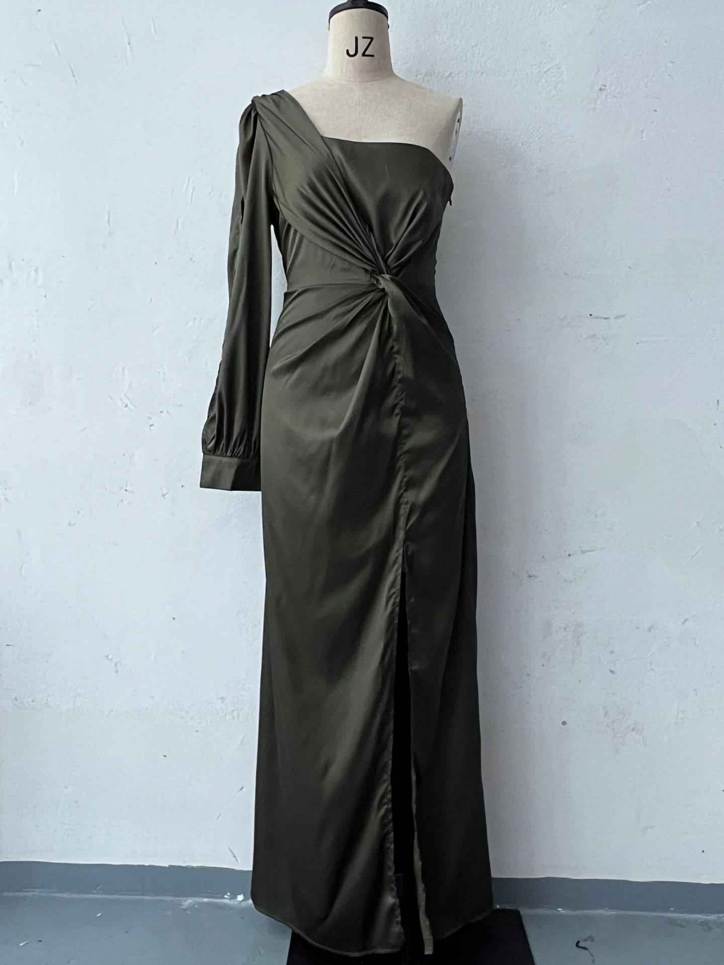 S4R-Women's One-shoulder Split Dress Ins Fashion Long-sleeved Slim Long Dresses Party Evening Clothing