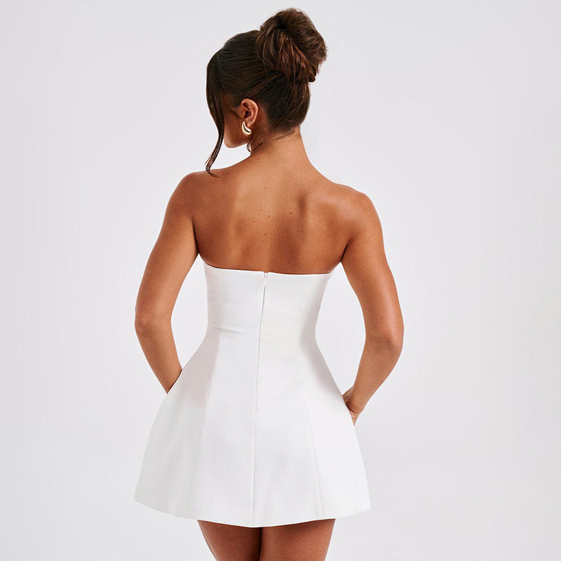 S4R-Fashion Tube Dress Summer Solid Color Casual Backless Slim Short Dresses Party Womens Clothing
