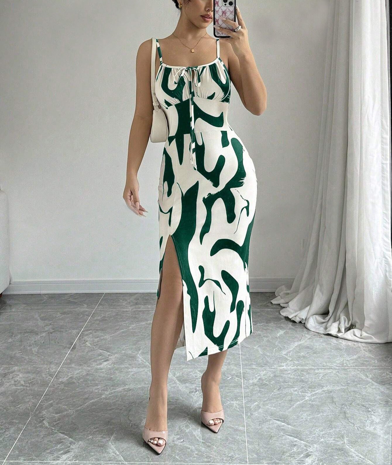 S4R-Summer Printed Suspender Split Dress Fashion Slim Lace-up Long Dresses For Women Clothing