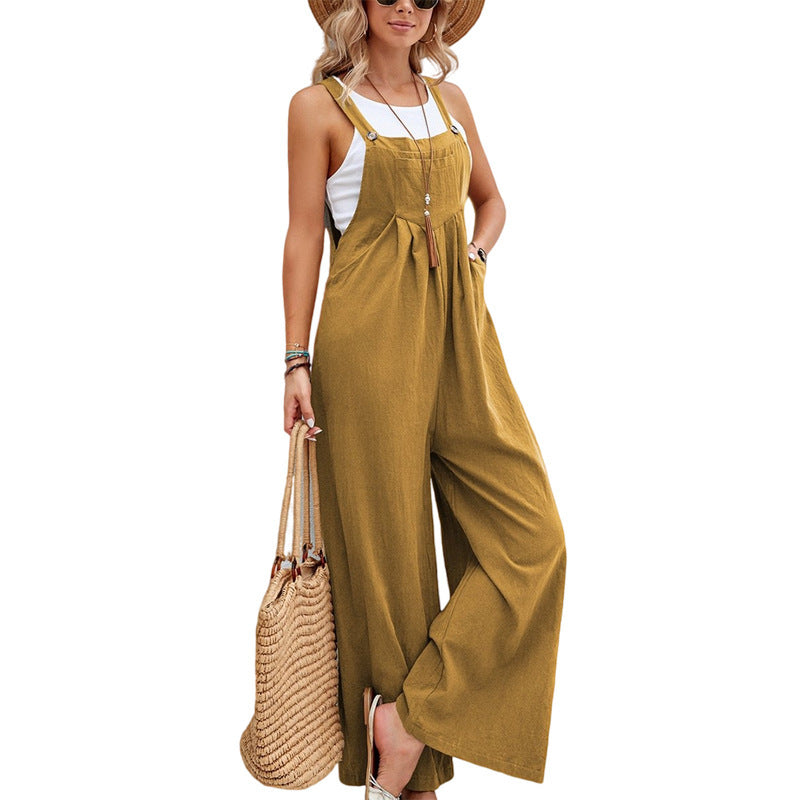 S4R-Women Long Bib Pants Overalls Casual Loose Rompers Jumpsuits With Pockets